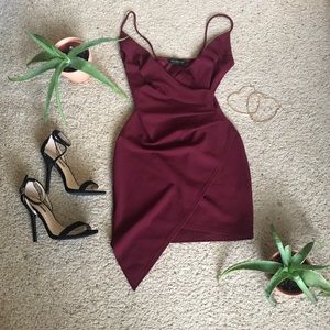 Maroon Asymmetrical Dress